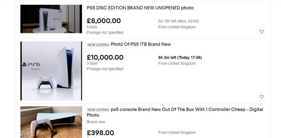 Algunos usuarios han publicado ofertas fraudulentas en eBay vendiendo fotos de la consola PS5.