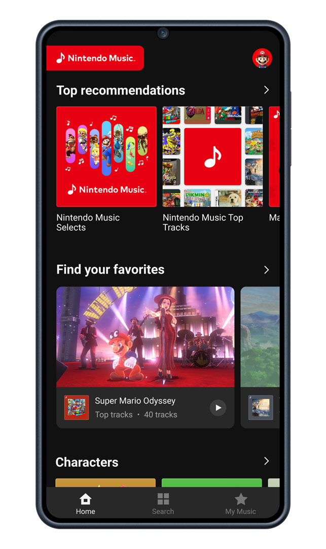 La app de Nintendo Music es bastante intuitiva y te permitirá escuchar la música de tus juegos favoritos. Foto: Nintendo